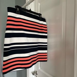 Ann Taylor skirt 14P navy, white, coral stripe